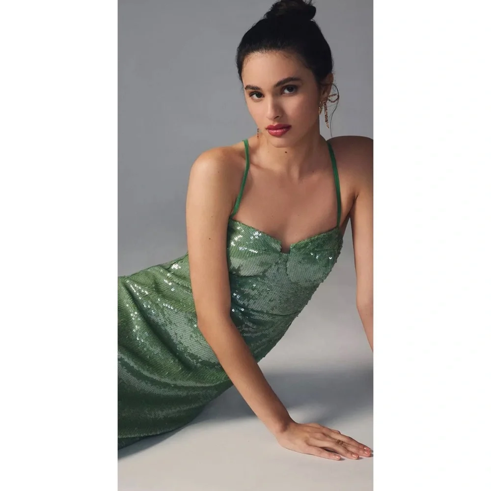 Anthropologie Green Sequin Midi Dress - Picture 3 of 10